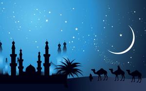 The Illuminated Islamic mosque at night islamic wallpaper