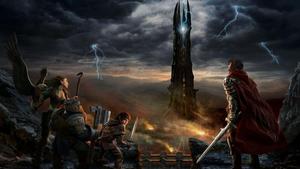 the lord of the rings - a tower with a group of people lord of the rings wallpaper