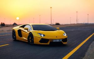 The Majestic Yellow Lamborghini Aventador at Sunset lamborghini wallpaper