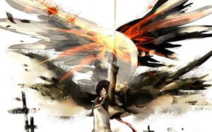 The titan-slaying Mikasa Ackerman stands vigilant attack on titan wallpaper