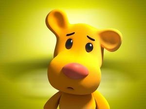 This sad small yellow dog looks as if it needs a friend. cartoon wallpaper