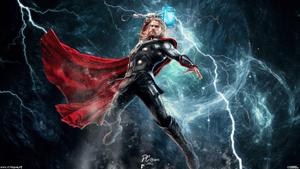 Thor standing with his might Mjolnir in Avengers: Age of Ultron avengers wallpaper