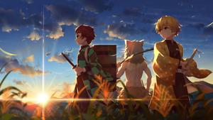 Together at Last: Zenitsu and the Gang Enjoy a Sunset zenitsu wallpaper