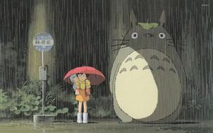 Totoro and Satsuki Walking in the Rain with an Umbrella totoro wallpaper
