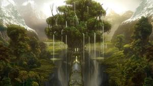 Towering through the skies, Giant Fantasy Tree stands majestically, reminding adventurers of the journey ahead.  Wallpaper