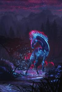 Tribal Horse Majestically Trots Against a Misty Mountain Range Wallpaper