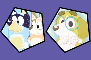 two cartoon dogs with glasses and a purple background bluey wallpaper