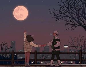 Two Young Lovers in the Moonlight anime love wallpaper