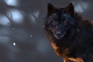 Vivid painting of a black wolf standing at attention wolf wallpaper