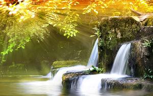 Waterfall In Forest With Sunlight Landscape Picture landscape wallpaper