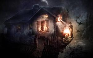 When darkness descends, an ancient terror is released horror wallpaper