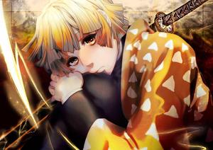 Zenitsu Agatsuma takes a moment to gather his courage before battle zenitsu wallpaper