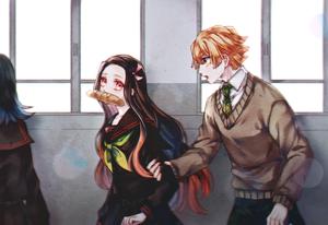 Zenitsu and Nezuko visit their old school zenitsu wallpaper