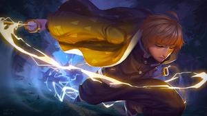 Zenitsu harnessing his explosive power. zenitsu wallpaper