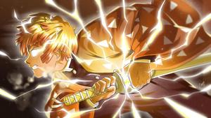 Zenitsu Unsheathing Glowing Sword zenitsu wallpaper