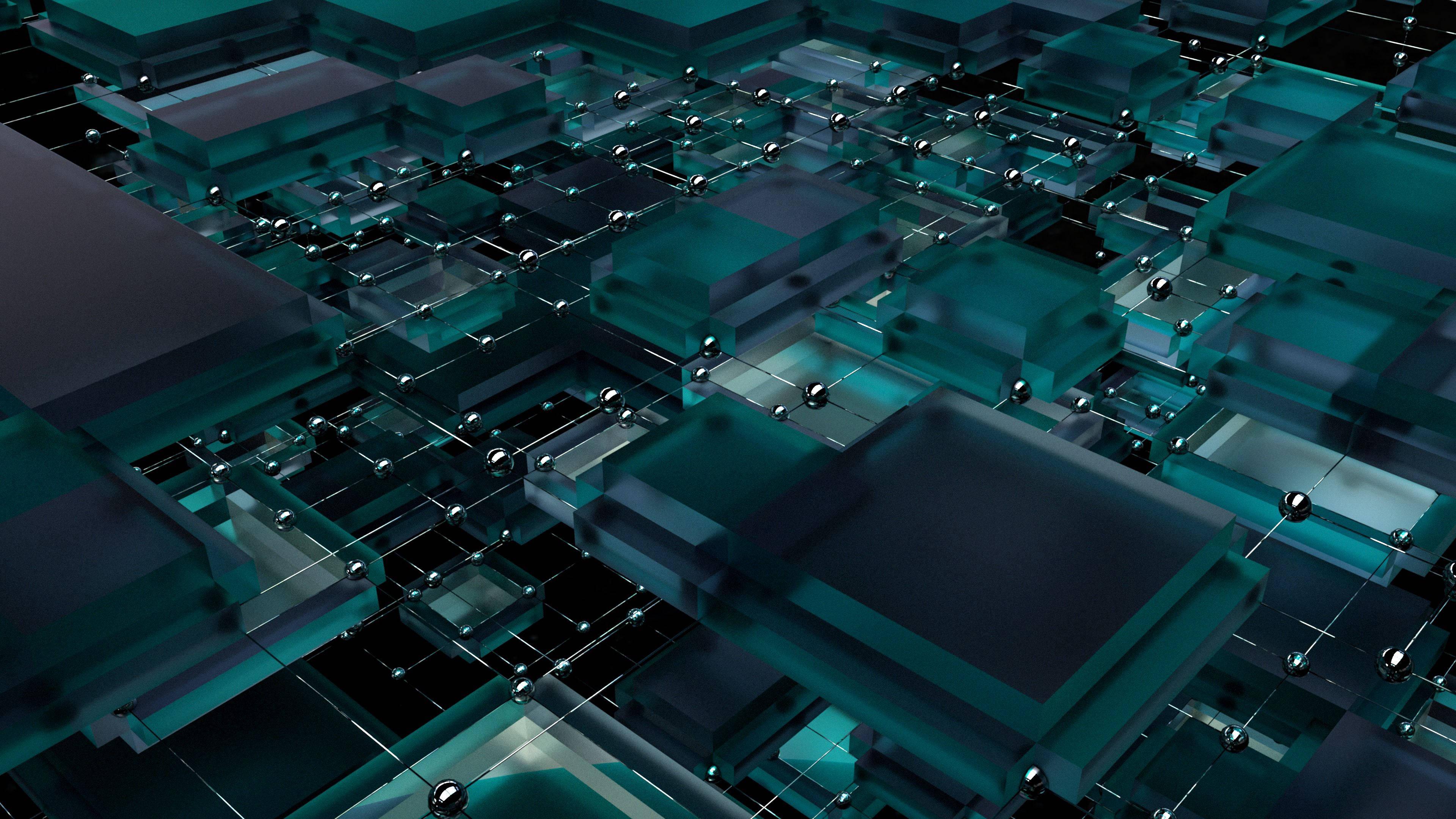 3D Blue Flat Cubes in a Abstract Pattern — 3840x2160 wallpaper
