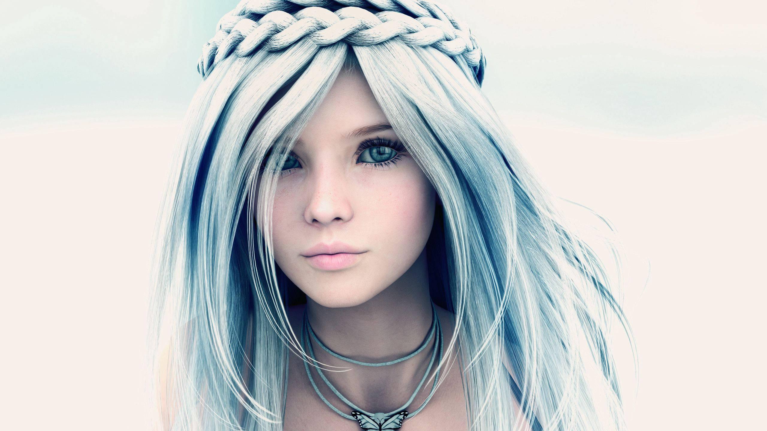 3D Girl With Blue Hair — 2560x1440 wallpaper