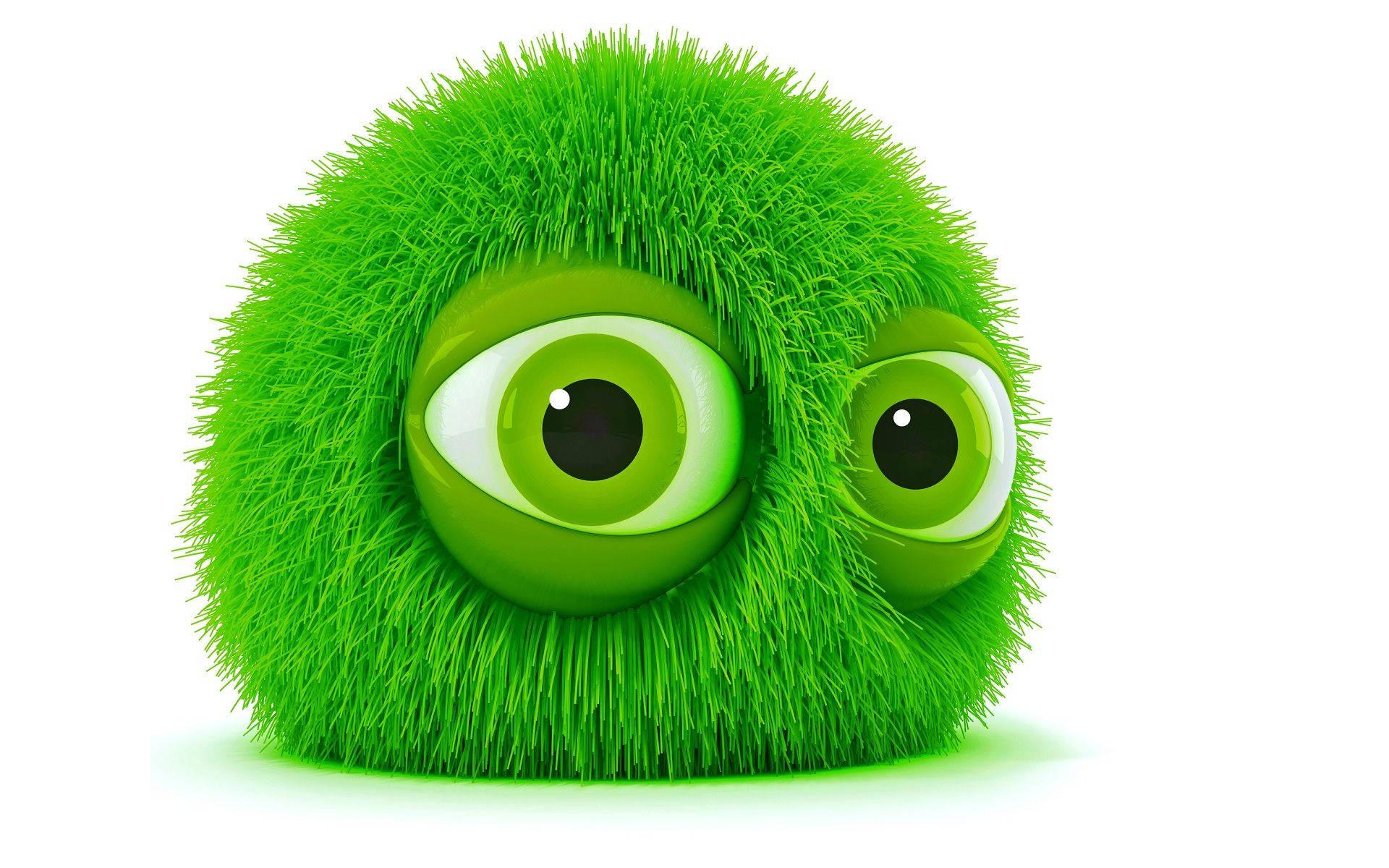 3D Green Cartoon Ball With Big Eyes — 1920x1200 wallpaper