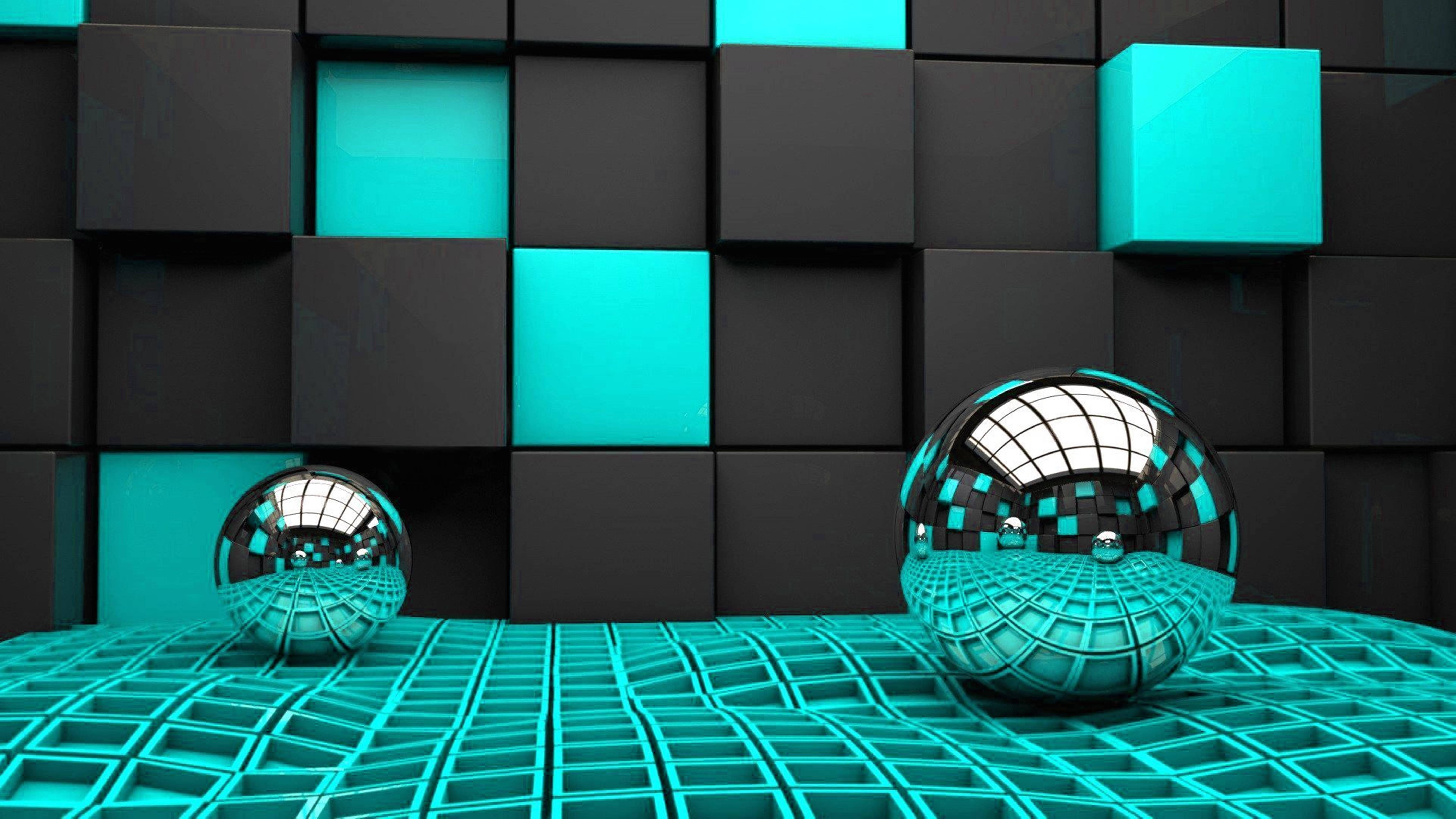 3D HD Geometrical Blocks And Spheres Abstract — 7111x4000 wallpaper