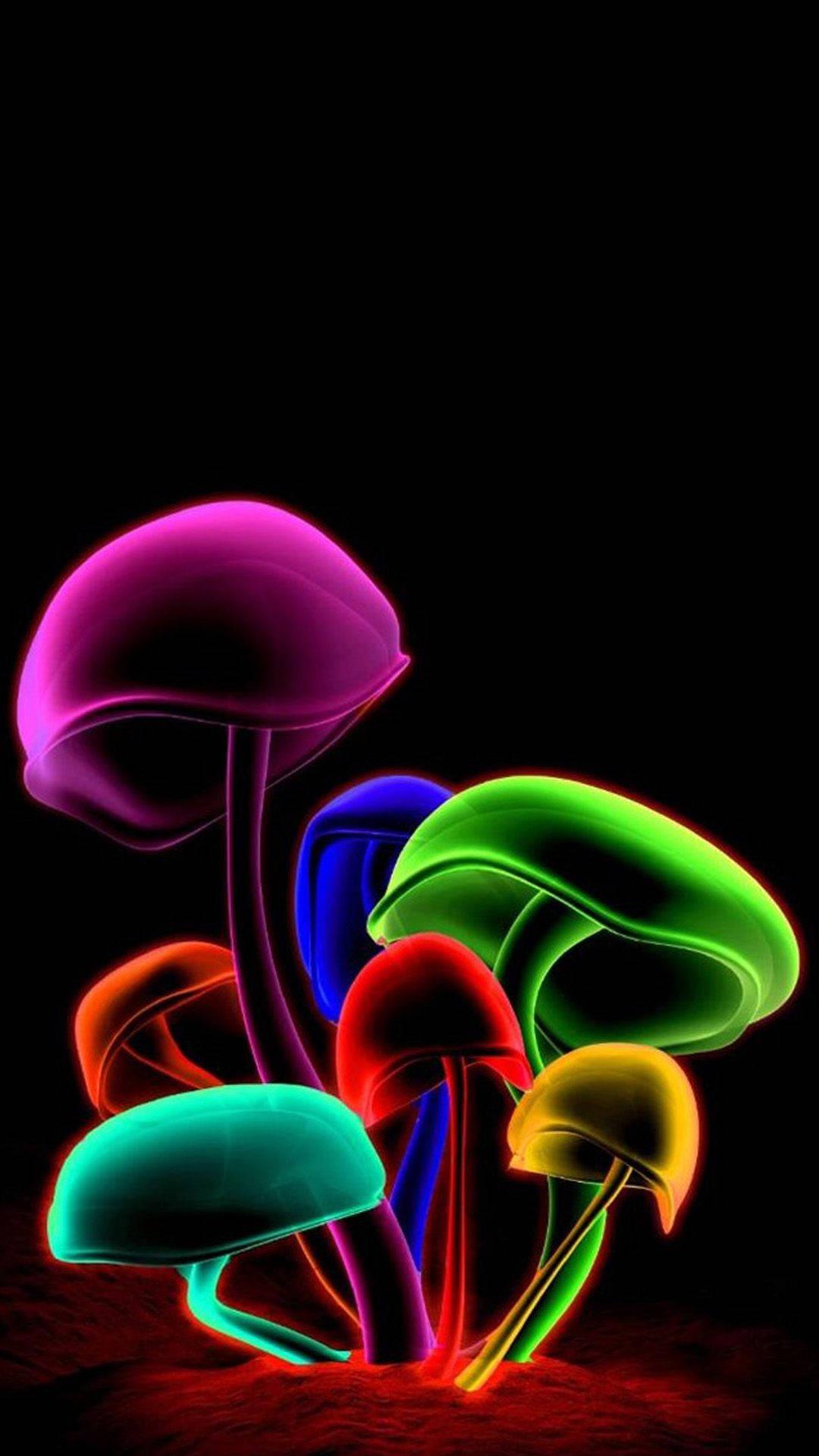 3d Iphone Neon Mushrooms — 1080x1920 wallpaper