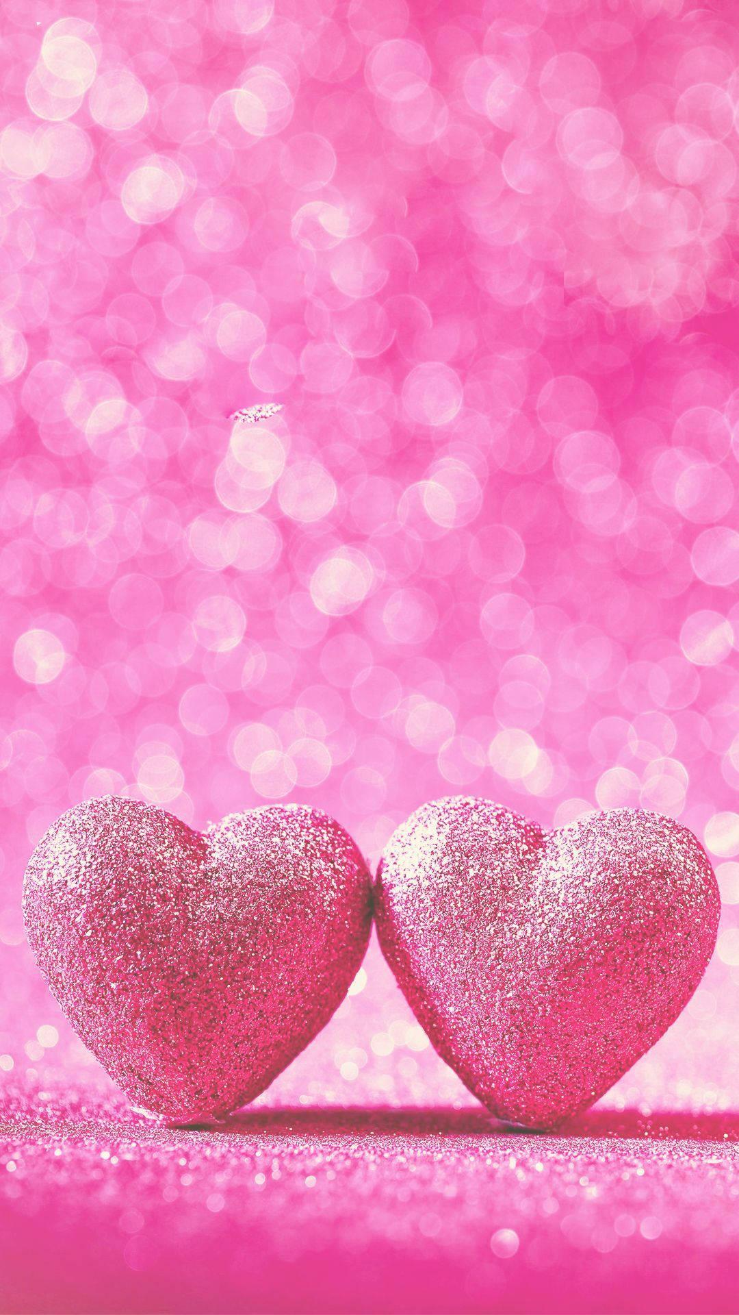 3d Iphone Pink Glittered Hearts — 1080x1920 wallpaper