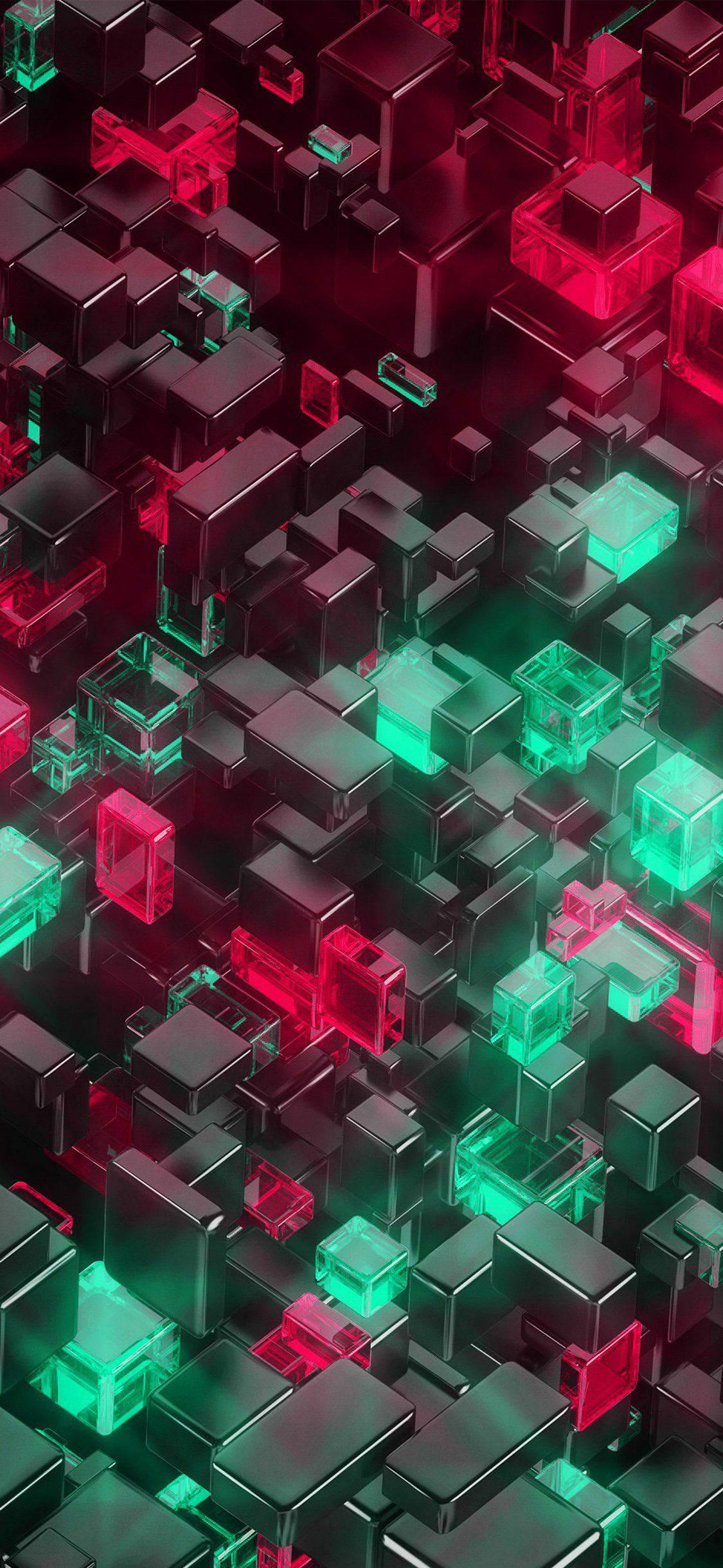 3d Iphone Red And Green Cubes — 1125x2436 wallpaper