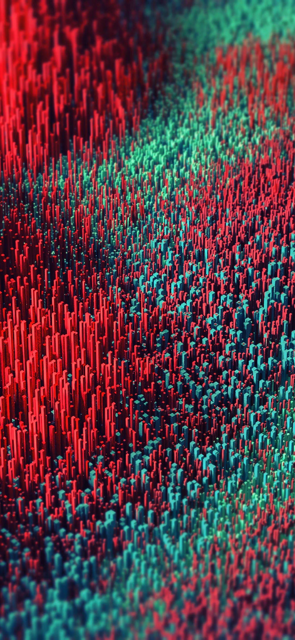 3d Iphone Red And Green Pillars — 1242x2688 wallpaper