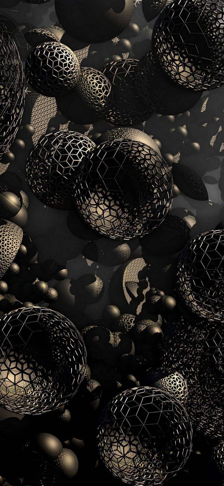 3D Phone Black Gold Hollow Balls — 768x1664 wallpaper