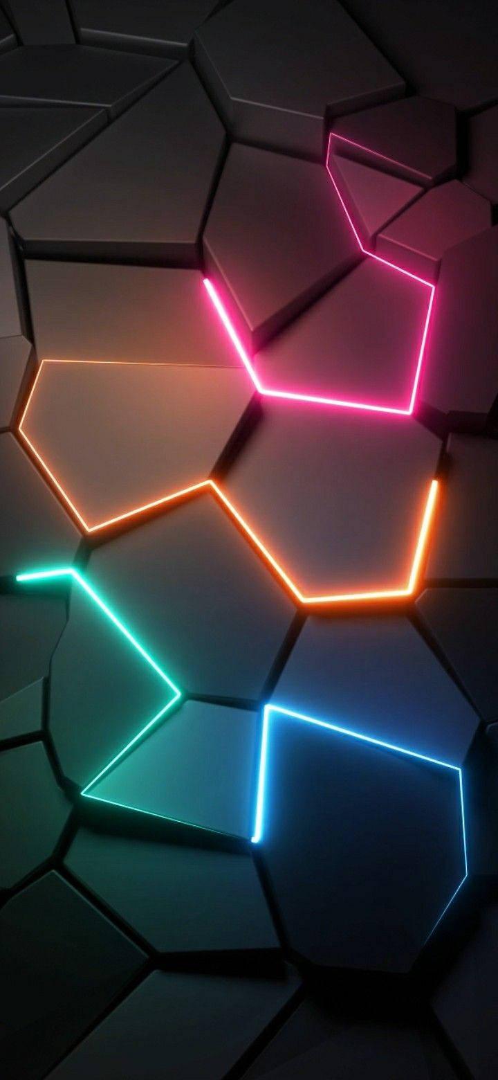 3D Phone Geometric Tiles Neon Lights — 720x1560 wallpaper