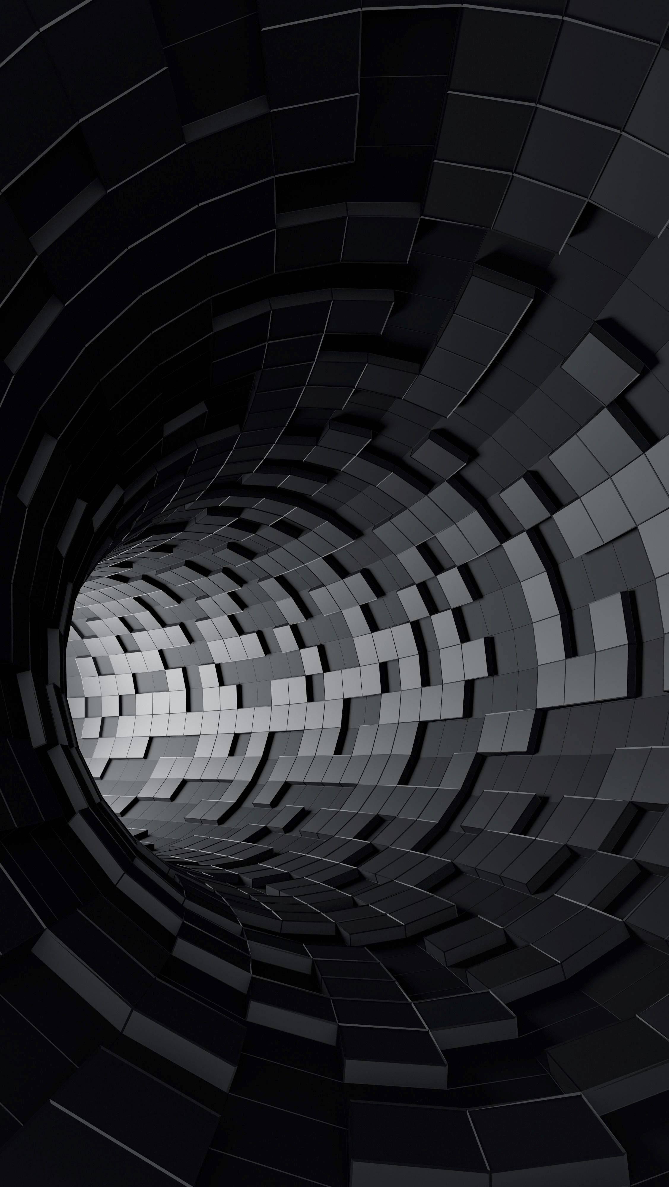 3D Phone Monochrome Tiled Tunnel — 2255x4000 wallpaper