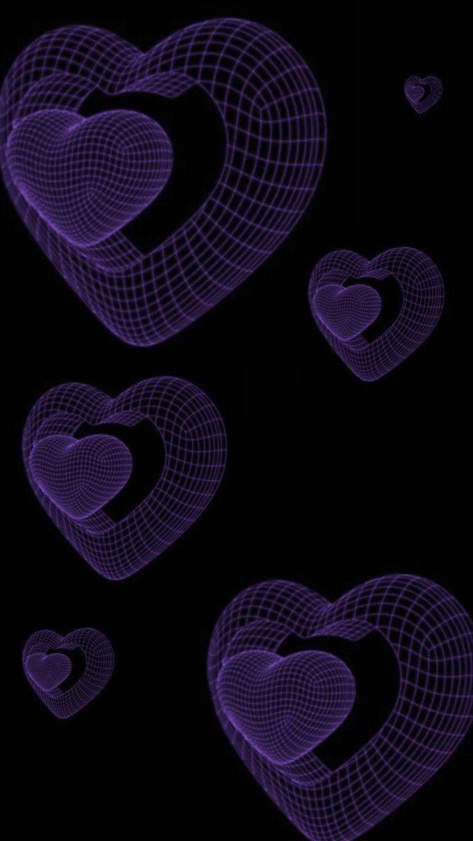 3D Phone Purple Hearts Dark Theme — 675x1200 wallpaper