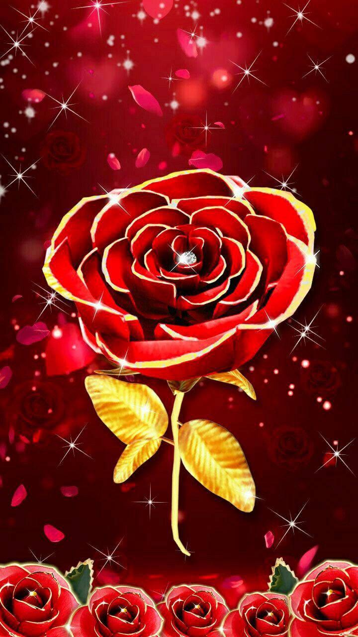 3D Phone Red Rose With Gold Accents — 720x1280 wallpaper