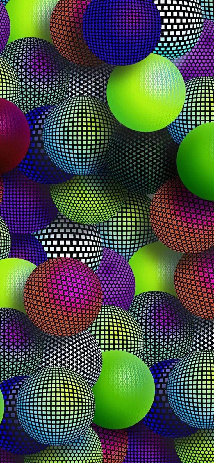 3D Phone Stacked Colorful Patterned Balls — 736x1594 wallpaper