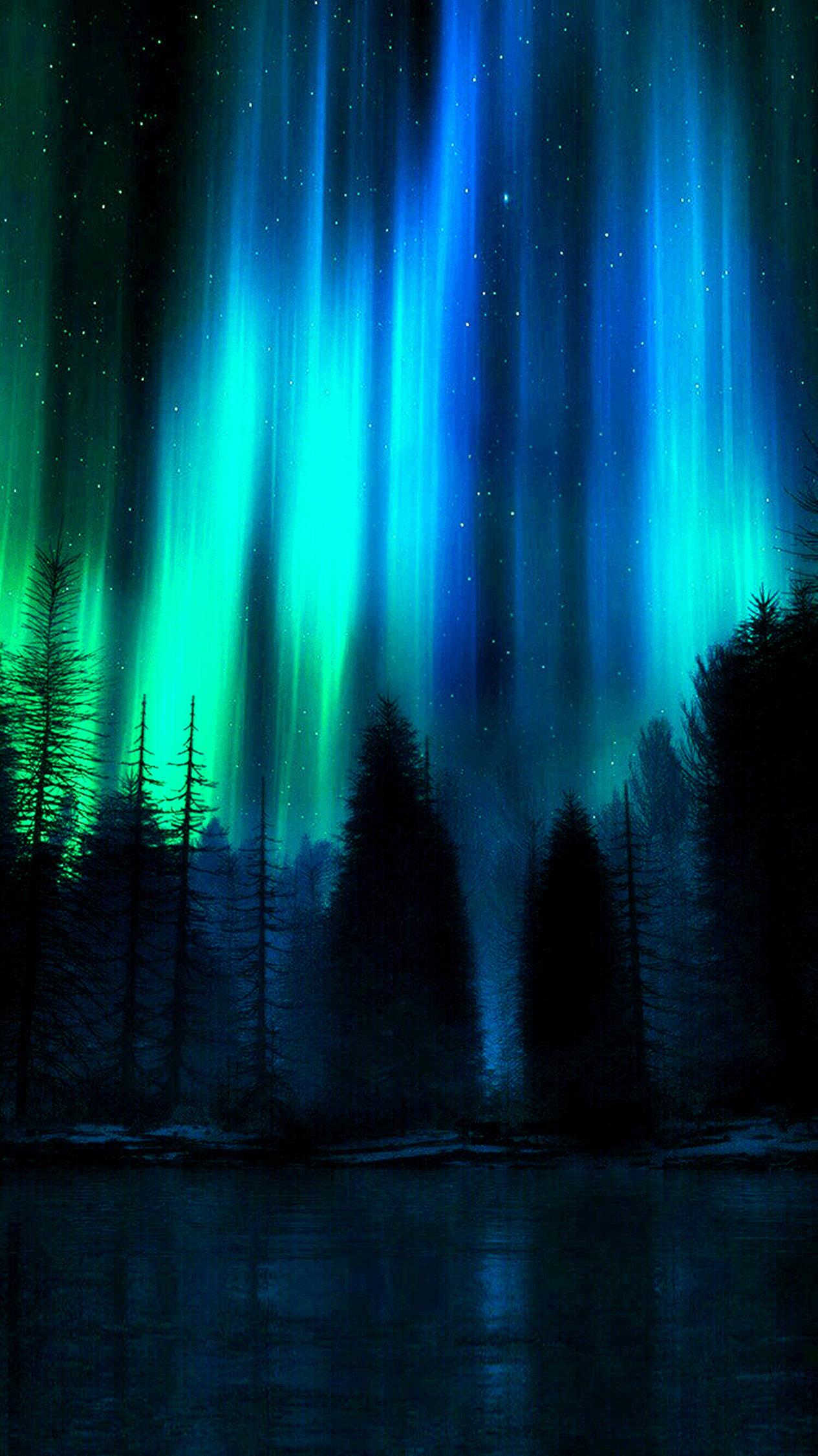 4K Android Dark Northern Lights — 1265x2250 wallpaper