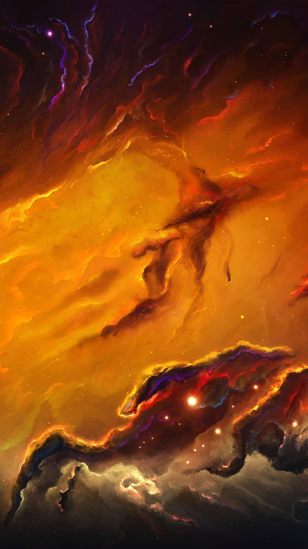 4K Android Orange Galaxy Art — 1266x2250 wallpaper
