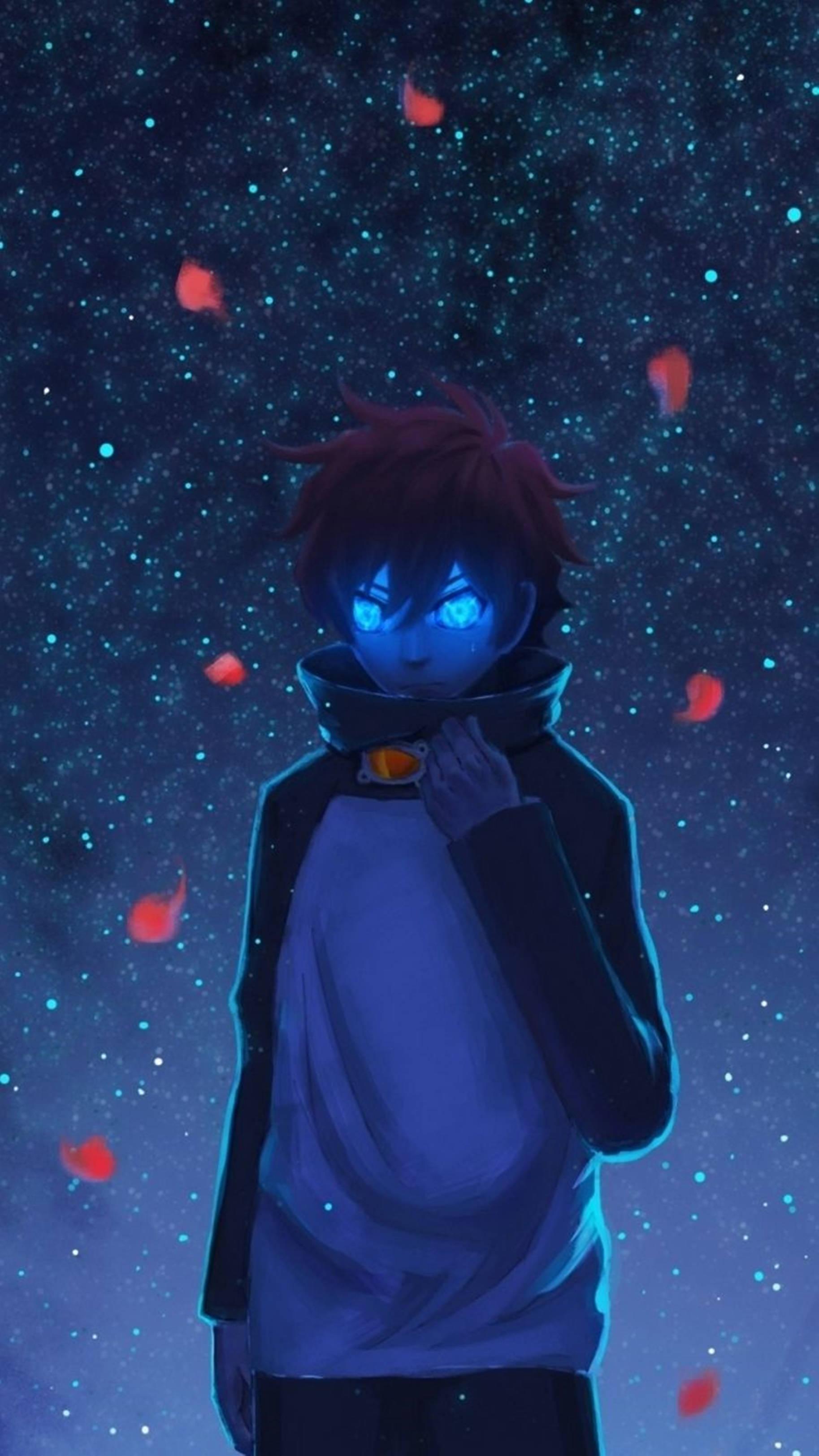 4K Anime IPhone Boy Glowing Blue Eyes — 1827x3250 wallpaper