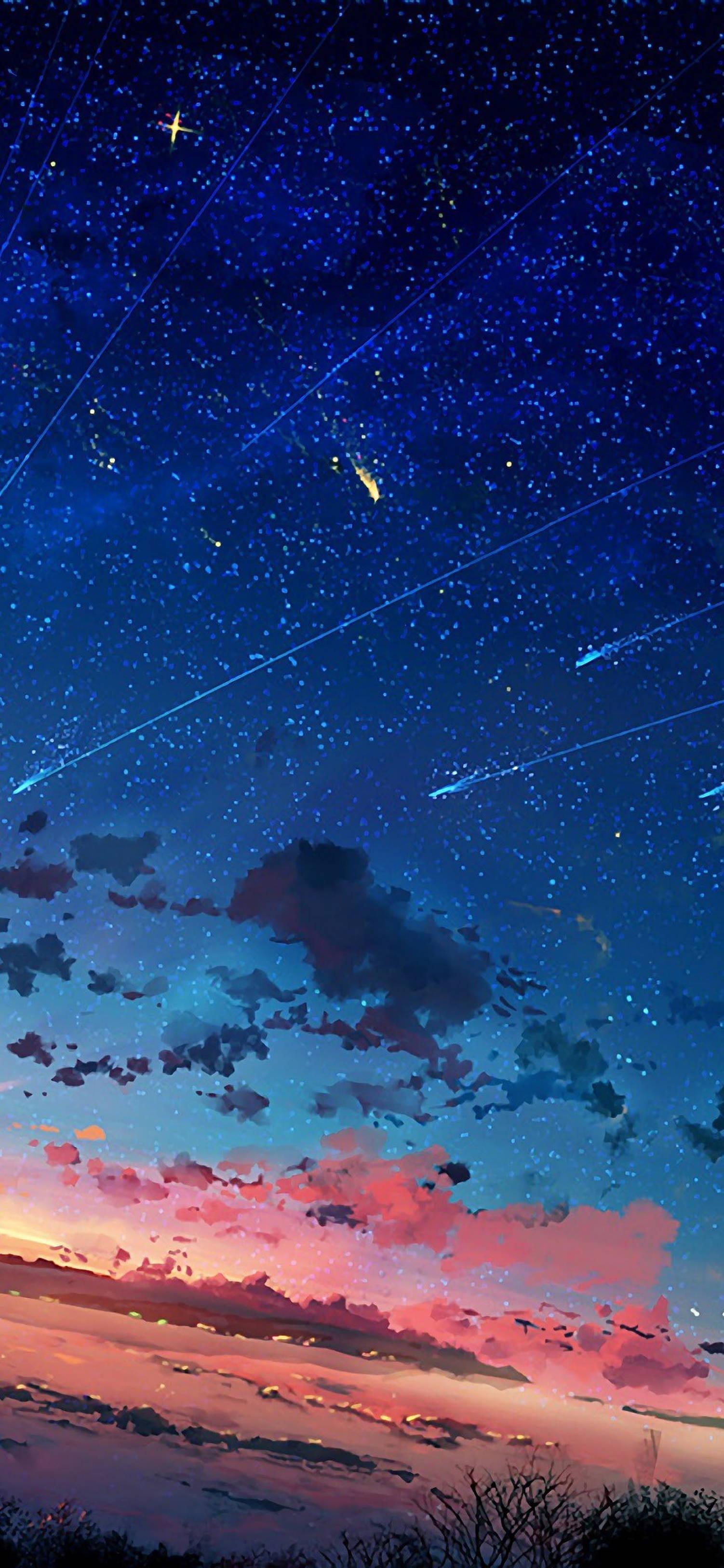 4K Anime IPhone Falling Stars And Comet — 1502x3250 wallpaper