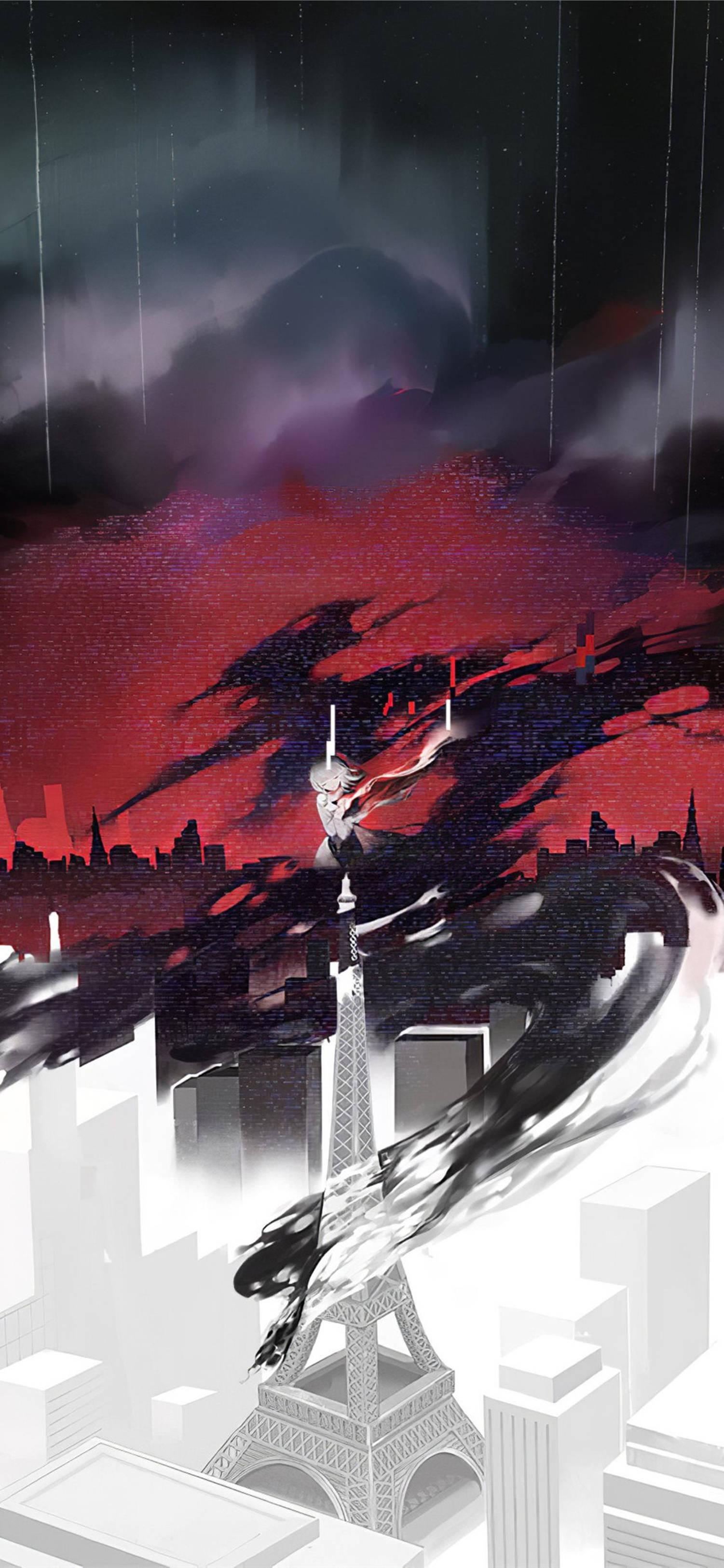 4K Anime IPhone Girl On Eiffel Tower — 1501x3250 wallpaper