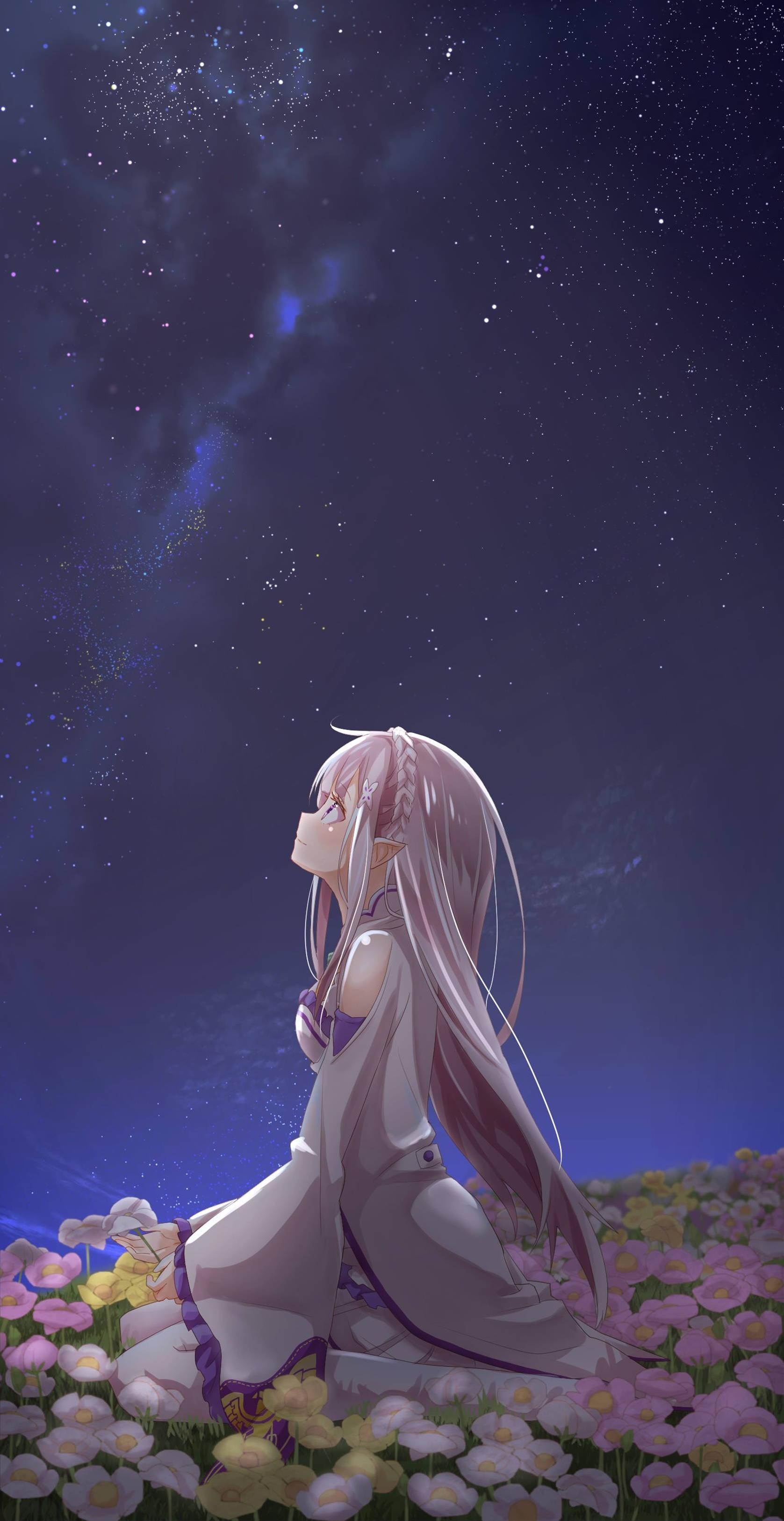 4K Anime IPhone Lady On Flower Garden — 1677x3250 wallpaper