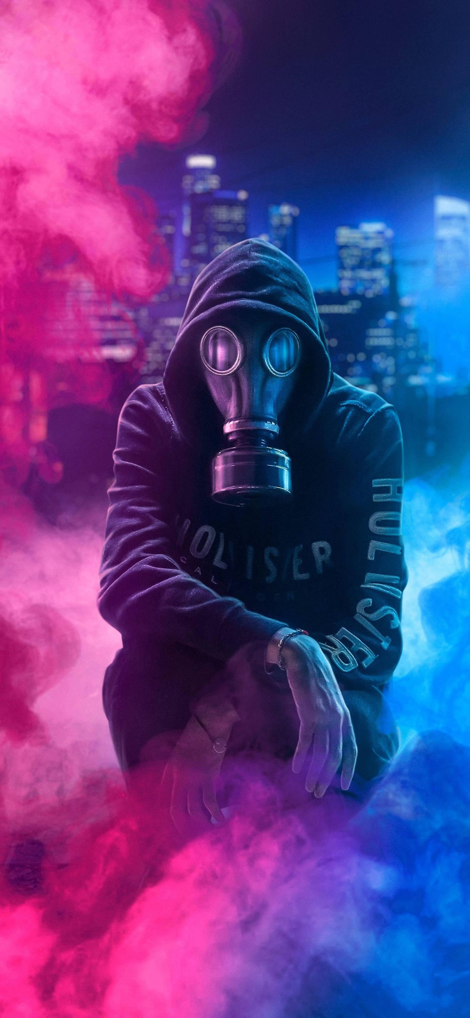 4K Anime IPhone Mysterious Man with Gas Mask — 1502x3250 wallpaper