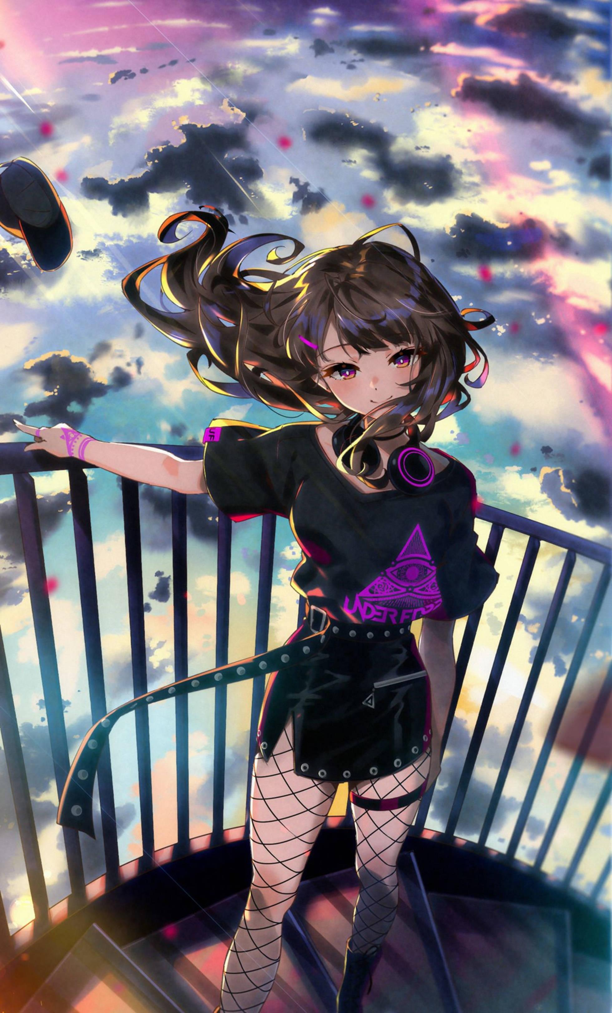 4K Anime IPhone Pretty Girl On Stairs — 1962x3250 wallpaper