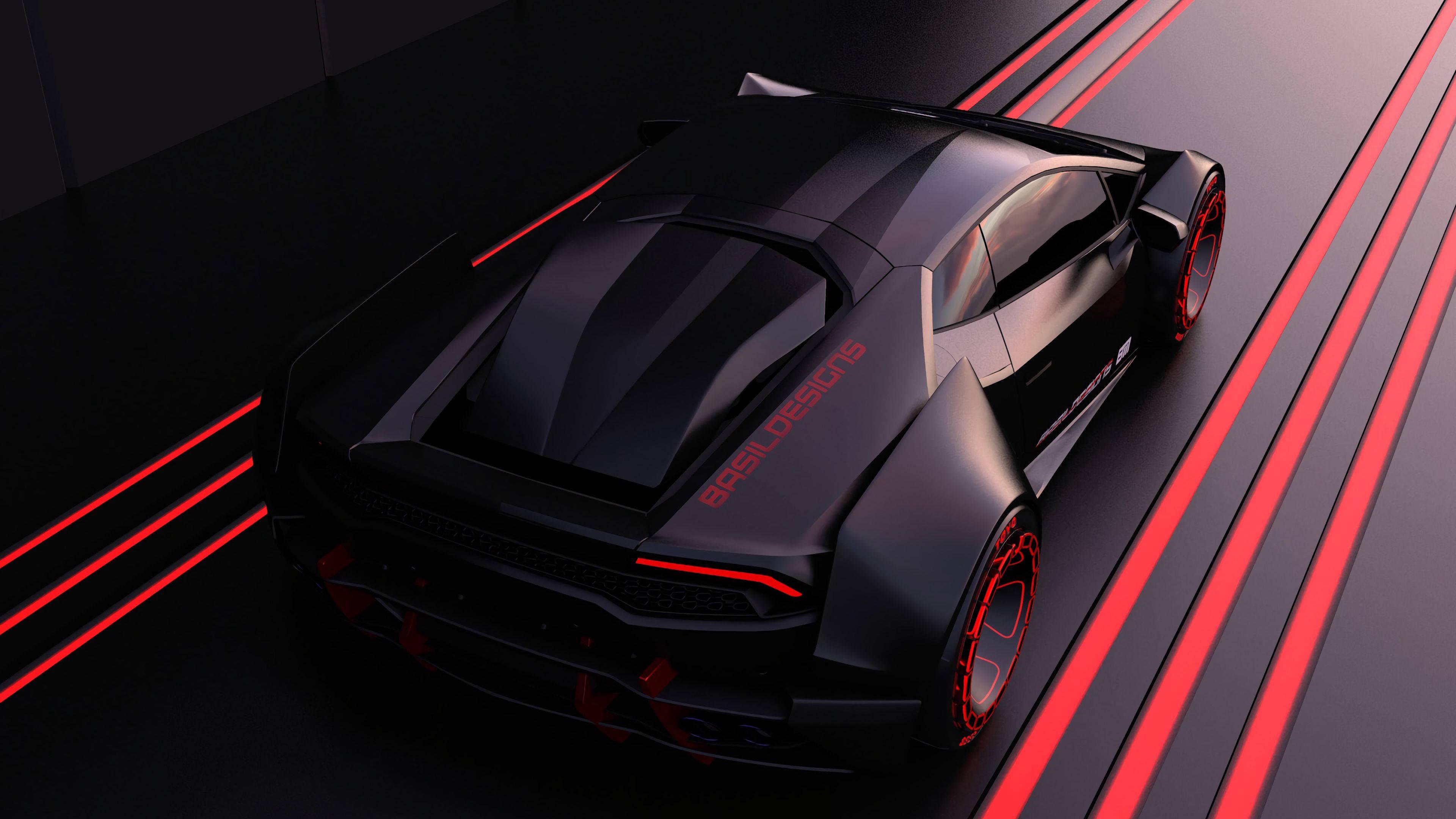 4K Black Car On Black And Red Track — 3840x2160 wallpaper