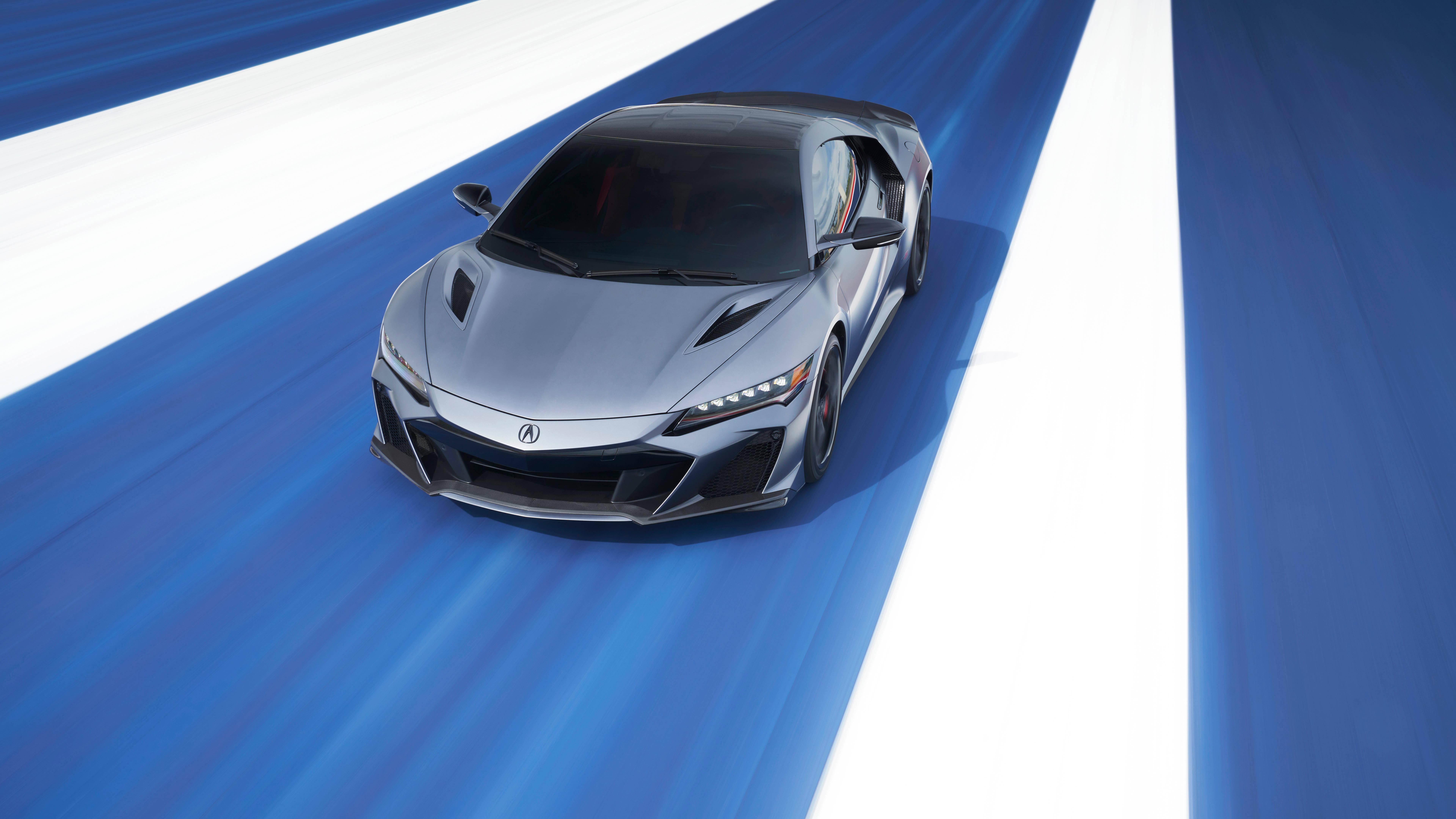 4K Black Car On Blue And White Road — 7680x4320 wallpaper