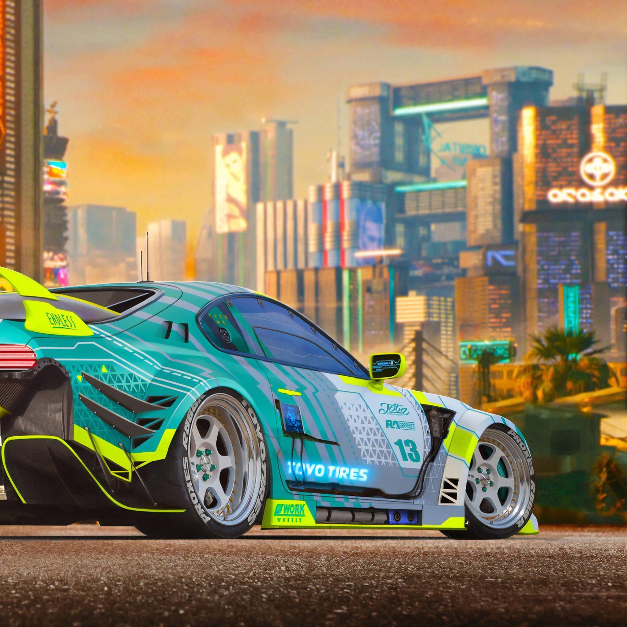 4K Car In Futuristic City — 2048x2048 wallpaper