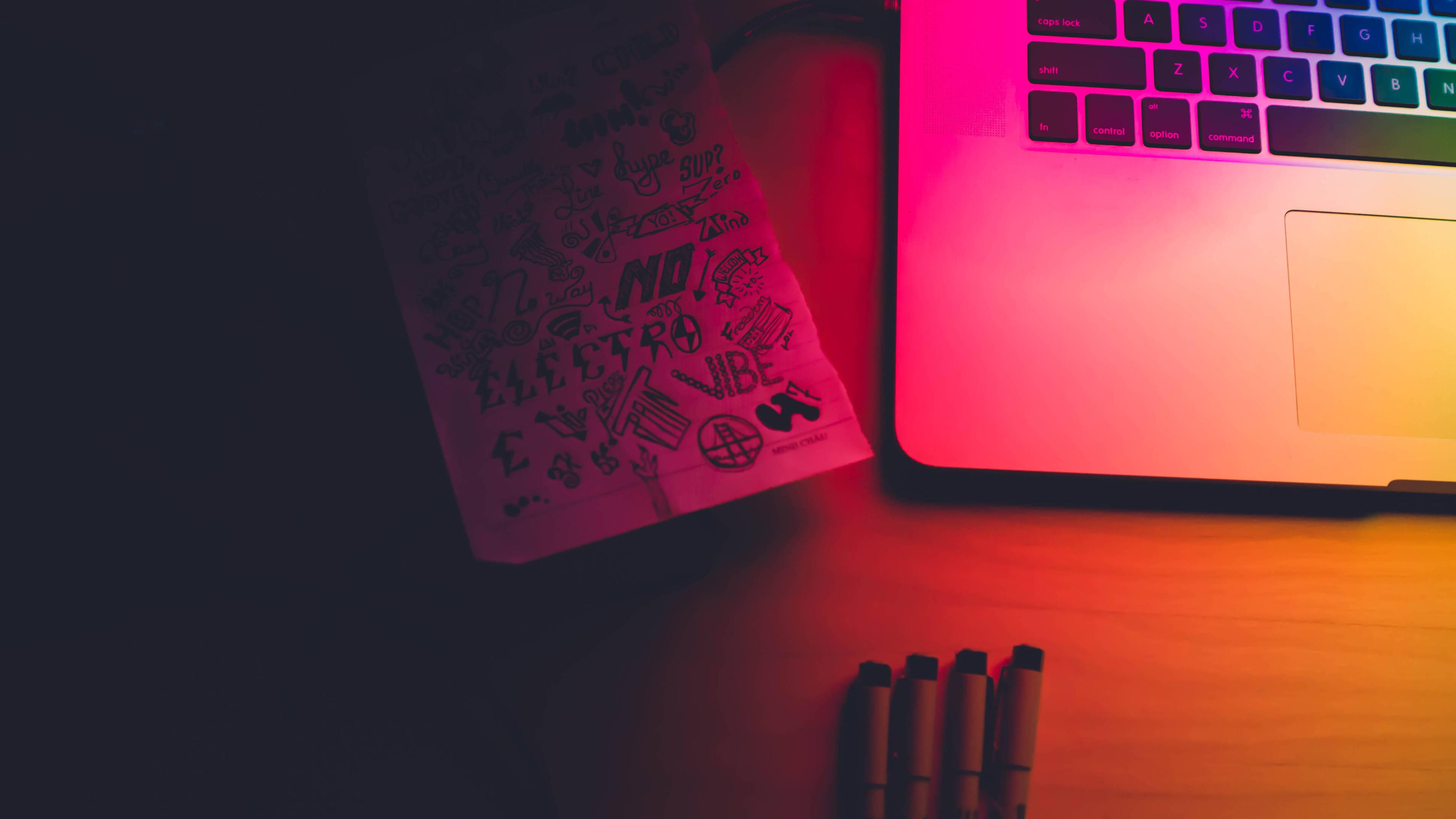 4K Laptop Rainbow Light Desk — 3840x2160 wallpaper