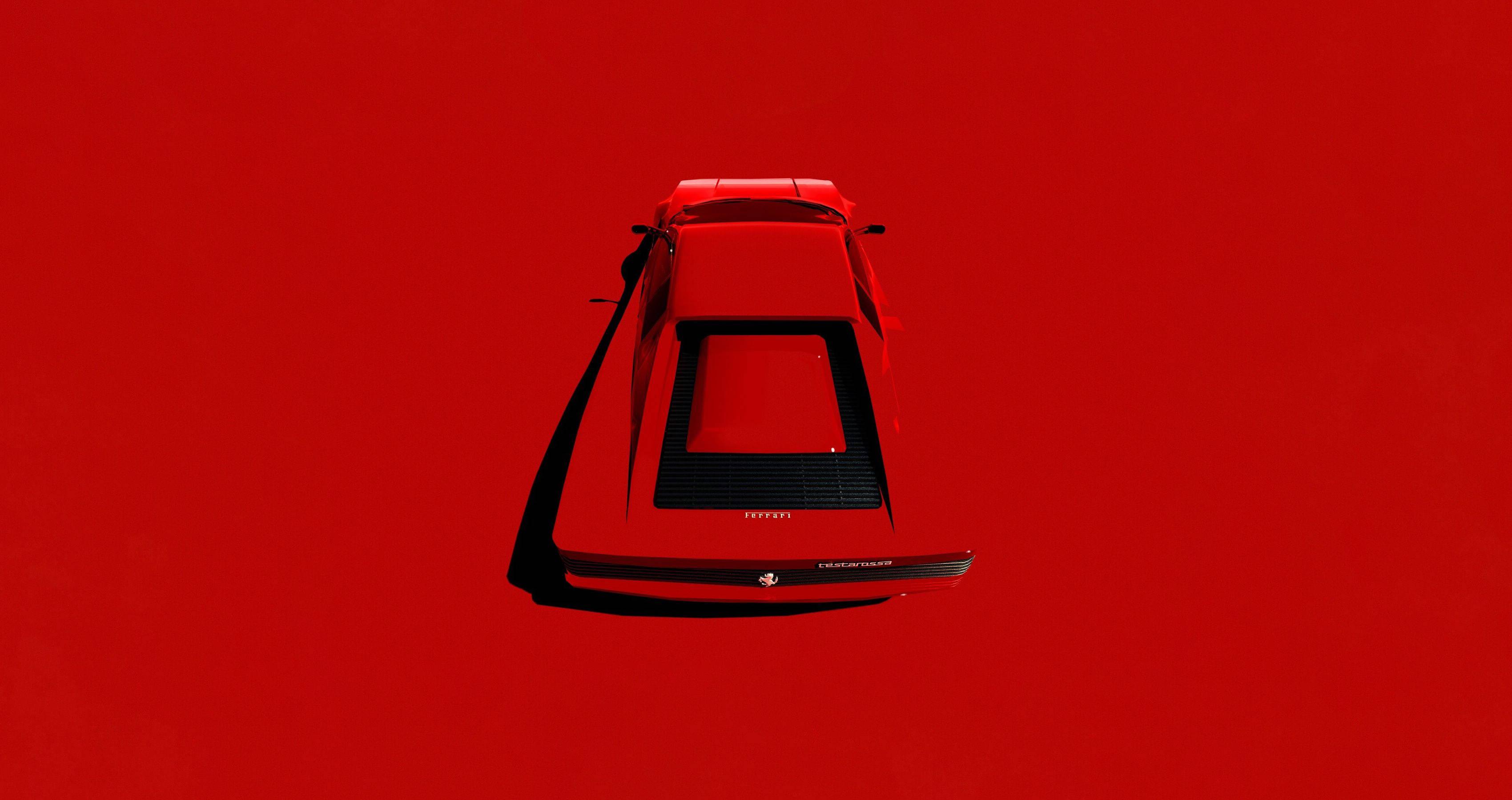 4K Minimalist Red Car — 3400x1800 wallpaper