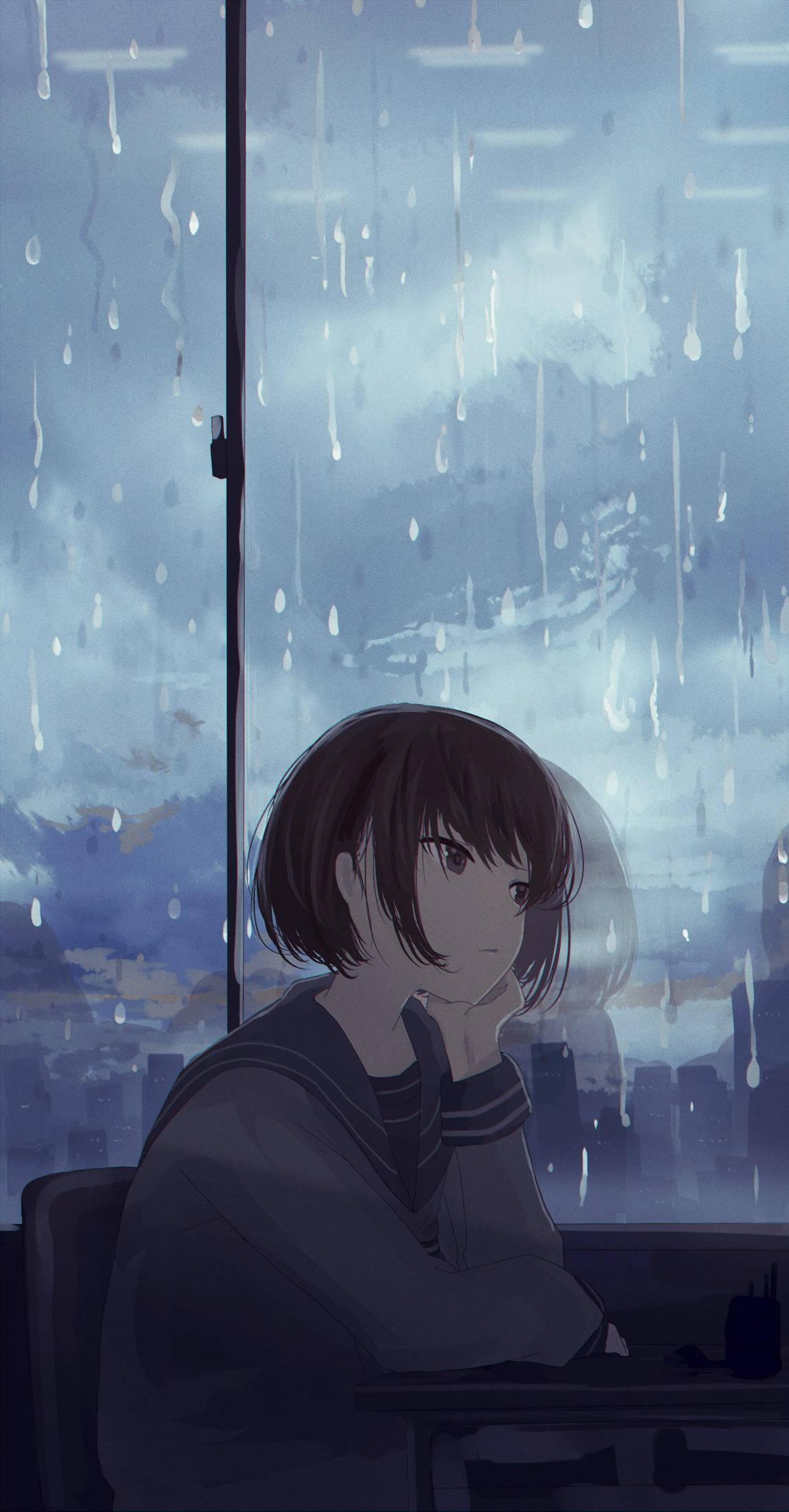 4K Phone Background Anime Girl By Window — 1148x2200 wallpaper