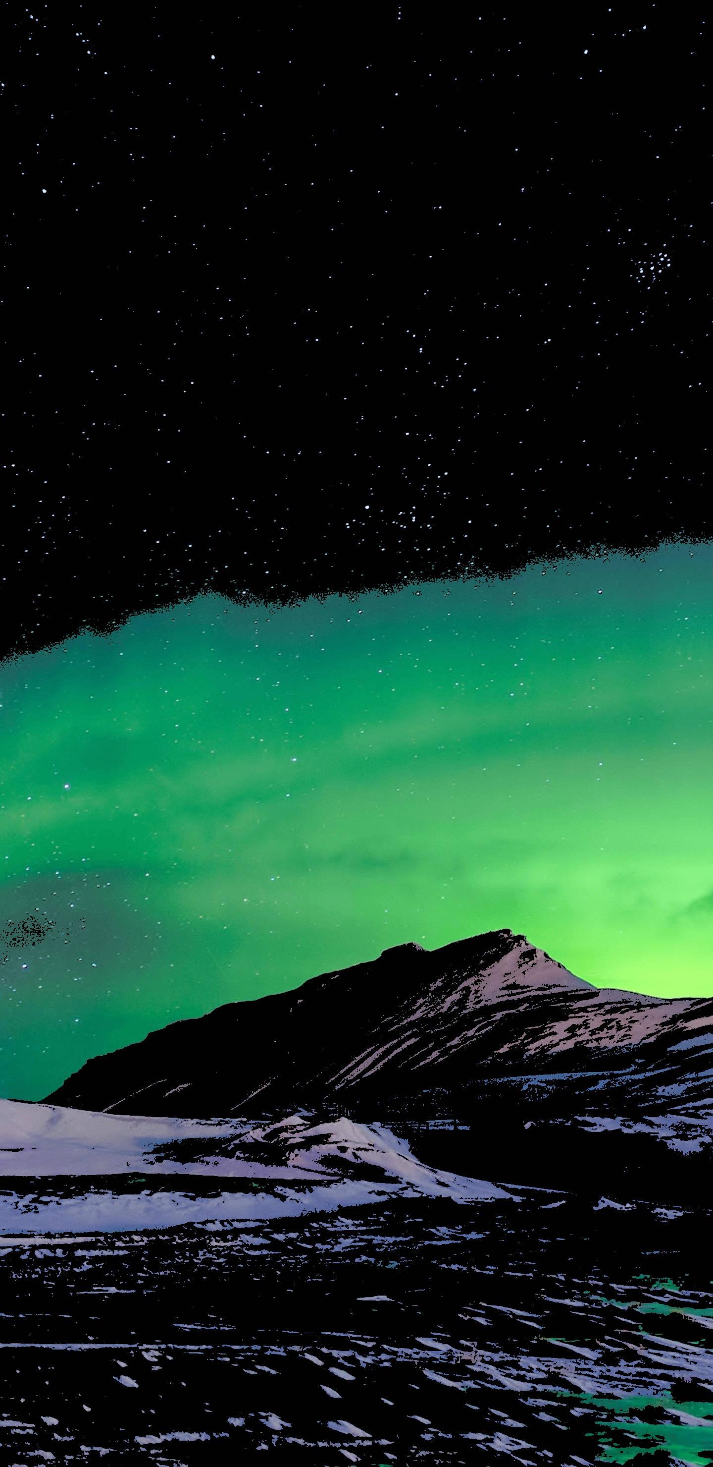 4K Phone Background Mountain With Green Sky — 1440x2960 wallpaper