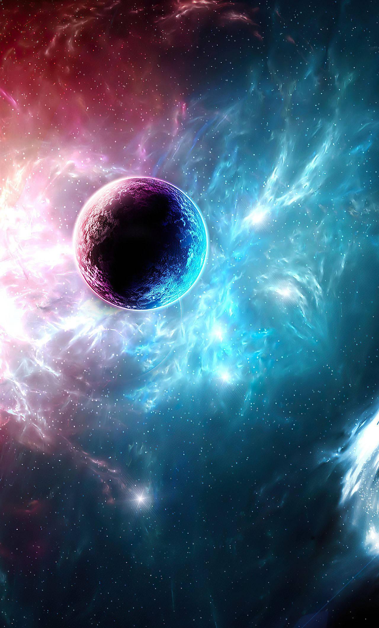 4K Phone Background Pink And Blue Aura Planet — 1280x2120 wallpaper