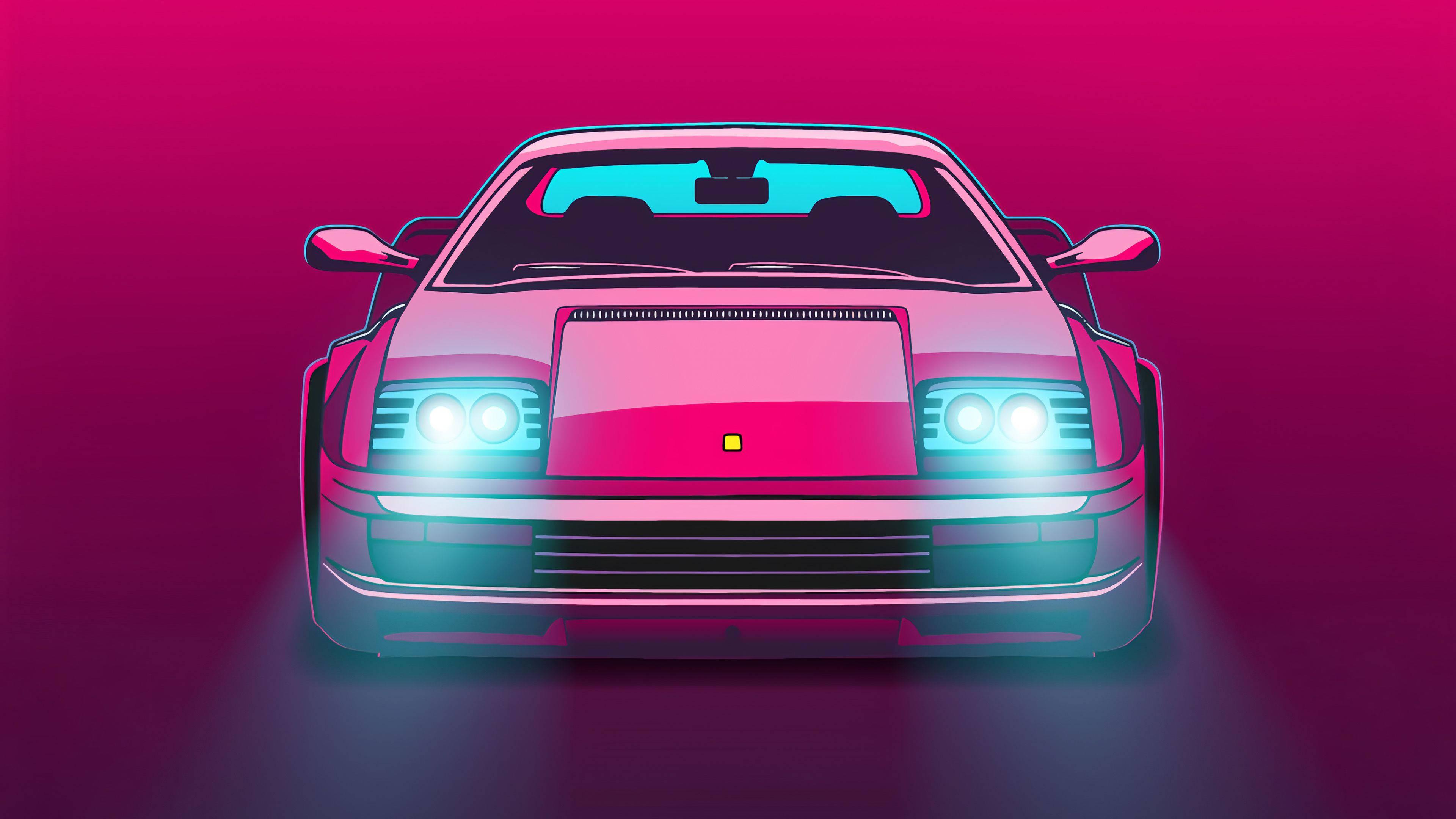 4K Pink Car With Headlights — 3840x2160 wallpaper